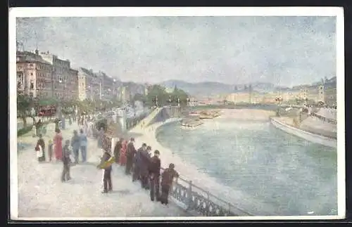 Künstler-AK Wien, Franz Josefs-Kai mit Donaukanal