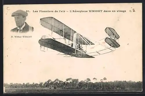 AK L`Aéroplane Wright dans un virage