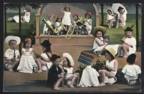 AK Kinder spielen Blasorchester auf Nachtopf