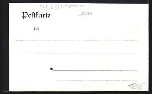 Lithographie Oberaula, Gasthaus Heinrich Schüssler, Totalansicht
