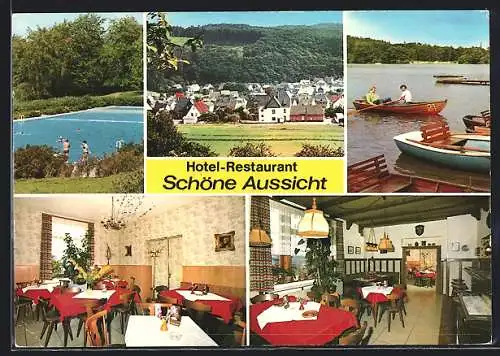 AK Herborn-Schönbach / Dillkreis, Hotel-Restaurant Schöne Aussicht K. Petarus, Ruderpartie, Ortsansicht