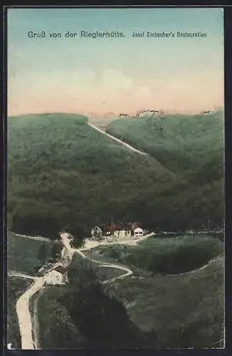 AK Wien, Rieglerhütte, Josef Embacher`s Restaurant, Ansicht aus der Ferne