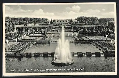 AK Essen, Reichsgartenschau 1938, Wasserbecken und Blumenbeete