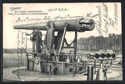 AK Essen, Neue 21 cm Kanone in Verschwindlafette der Krupp-Gussstahlfabrik