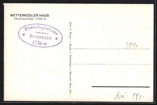 Künstler-AK Wetterkogler-Haus am Hochwechsel, Aussenansicht der Berghütte