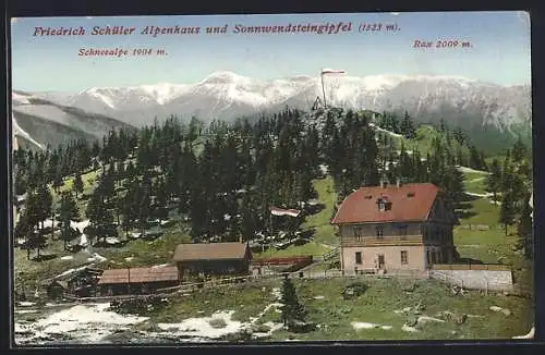 AK Sonnwendsteingipfel mit dem Friedrich Schüler Alpenhaus