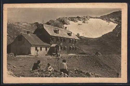 AK Schiestlhaus am Hochschwab, Ansicht mit Bergpanorama