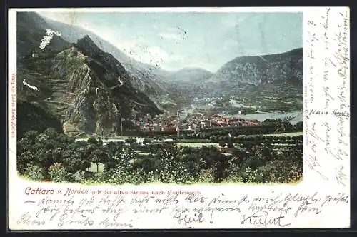 AK Kotor / Cattaro, Ortsansicht mit der alten Strasse nach Montenegro