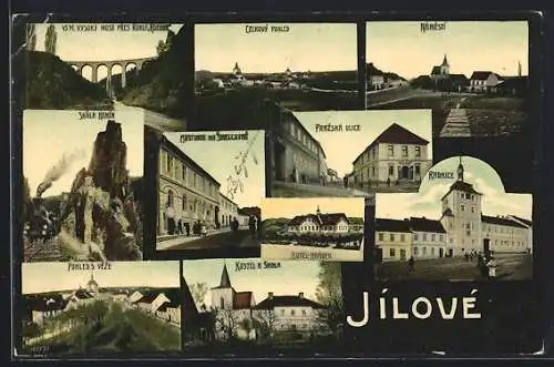 AK Jílové, Hotel Hradek, Viadukt, Ortsansicht, Marktplatz