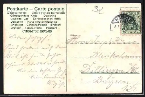 Künstler-AK Hameln, Teilansicht mit Brücke