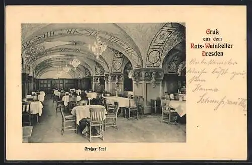 AK Dresden, Gasthaus im Ratskeller, Innenansicht, Grosser Saal