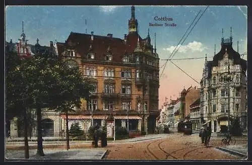 AK Cottbus, Berliner Strasse, Strassenbahn