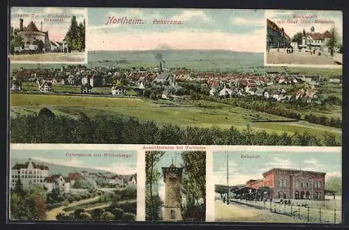 AK Northeim, Oberes Tor und Städtische Brauerei, Gymnasium mit Wieterberge, Bahnhof
