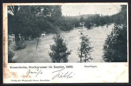 AK Rosenheim / Bayern, Hochwasser 1899, Seeanlagen