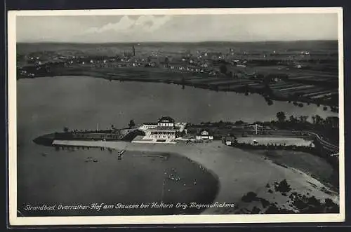 AK Haltern, Strandbad & Restaurant Overrather-Hof am Stausee vom Flugzeug aus, Inh. Otto Blau