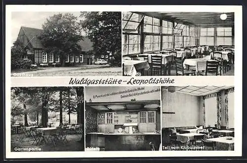 AK Schapdetten, Waldgaststätte Leopoldshöhe mit Innenansichten und Gartenpartie