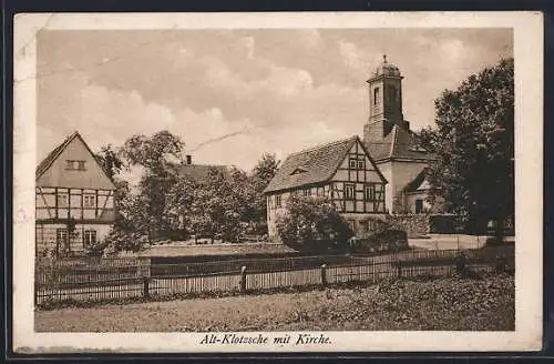 AK Dresden-Klotzsche, Ortspartie mit Blick auf die Kirche