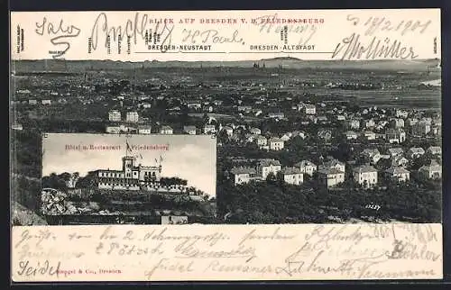 AK Radebeul, Hotel-Restaurant Friedensburg und Umgebung