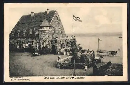 AK Möhnesee, Blick vom Gasthof Seehof auf den Sperrsee