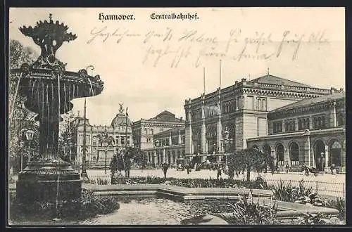 AK Hannover, Brunnen vor dem Centralbahnhof