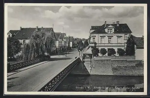 AK Bünde i. W., Elsebrücke mit Strasse