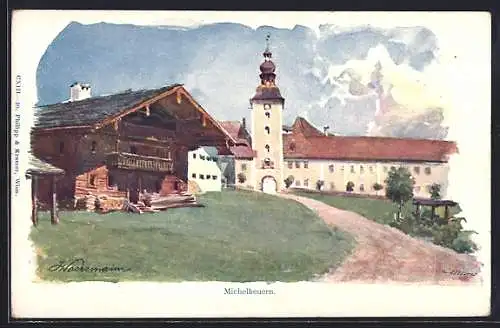 Künstler-AK Dorfbeuern, Michelbeuern, Wegpartie zum Schloss