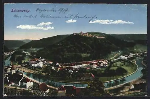 AK Lützelburg, Panoramaansicht der Ortschaft an der Flussschlaufe