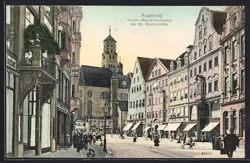 AK Augsburg, Untere Maximilianstrasse mit St. Moritzkirche