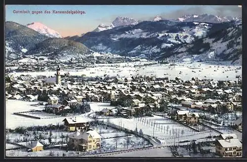 AK Garmisch, Totalansicht gegen das Karwendelgebirge