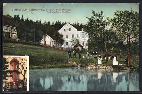 AK Walddorf / Löbau, Gasthof zum Kottmarwald, der Kottmarturm