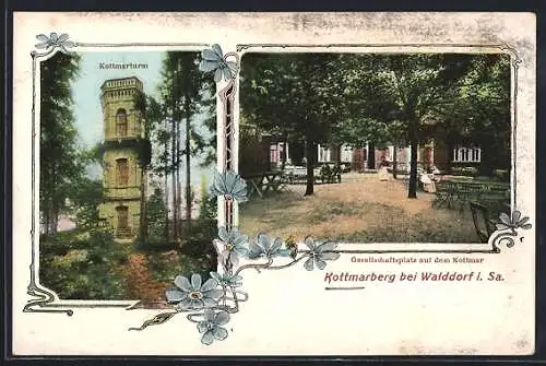 AK Walddorf i. Sa., Gasthaus Kottmarberg mit Kottmarturm