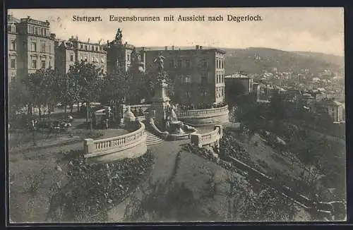 AK Stuttgart, Eugensbrunnen mit Aussicht nach Degerloch