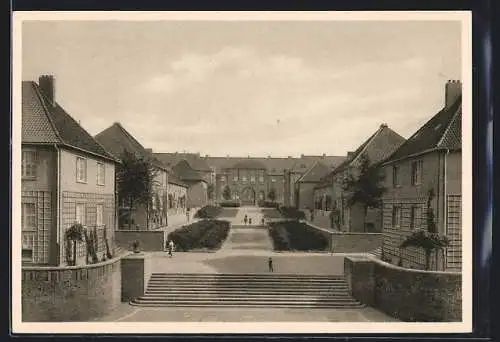 AK Essen / Ruhr, Siedlung Alfredshof der Krupp AG, Partie mit Anlagen und Treppenaufgang