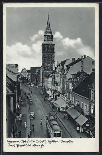 AK Hamm /Westf., Strasse und Paulus-Kirche mit Strassenbahn aus der Vogelschau