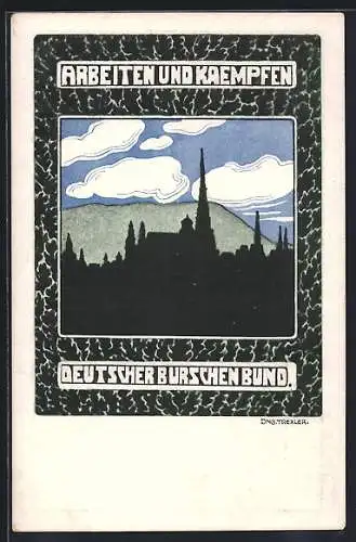 Künstler-AK Deutscher Burschen-Bund, Arbeiten und Kämpfen, Stadtsilhouette