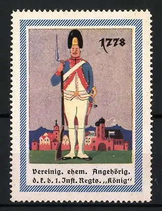 Reklamemarke 1778, Soldat mit Muskete, Vereinig. ehem. Angehörige d. F. b. 1. Inf. Regts. König