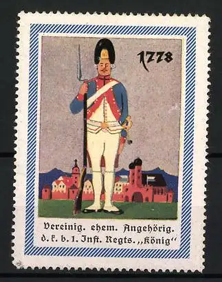 Reklamemarke 1778, Soldat des 1. Infanterie-Regiments König vor Stadtansicht