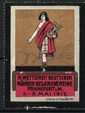 Reklamemarke Frankfurt a.M., IV. Wettstreit Deutscher Männer-Gesangvereine 1913, Frau mit Lyra