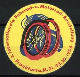 Reklamemarke Frankfurt, 3. Internationale Fahrrad- u. Motorrad-Ausstellung 1956, Rad und Reifen