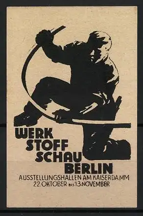 Reklamemarke Berlin, Werkstoffschau, Arbeiter mit Werkzeug, 22. Oktober bis 13. November