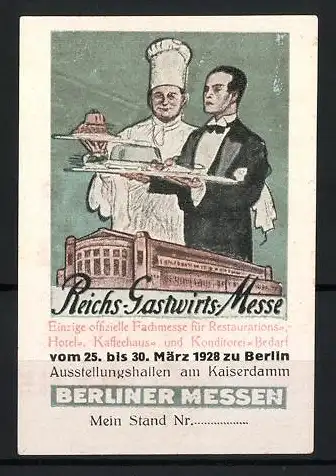 Reklamemarke Berlin, Reichs-Gastwirts-Messe 1928, Kellner und Koch