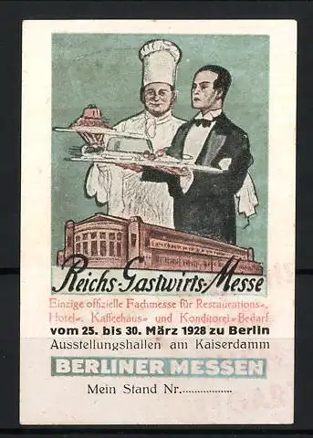 Reklamemarke Berlin, Reichs-Gastwirts-Messe 1928, Kellner und Koch