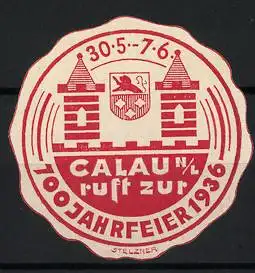 Reklamemarke Calau, 700 Jahrfeier 1936, Stadttore und Wappen