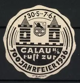 Reklamemarke Calau, 700 Jahrfeier 1936, Türme und Wappen