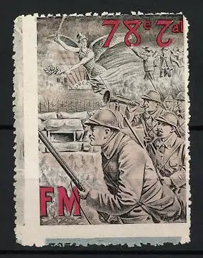 Reklamemarke 1.WK, 78e RI, Französische Soldaten im Sturmangriff mit Göttin