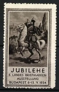 Reklamemarke Budapest, JUBILEHE II. Landes Briefmarkenausstellung 1934, Reiter auf Pferd