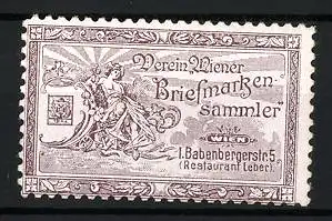 Reklamemarke Wien, Verein Wiener Briefmarkensammler, sitzende Frau mit Briefmarke