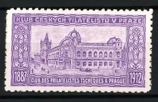 Reklamemarke Prag, Klub Ceskych Filatelistu, Gebäudeansicht, 1887-1912