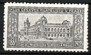 Reklamemarke Prag, Klub Ceských Filatelistu, Gebäudeansicht 1887-1912