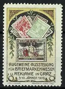 Reklamemarke Graz, Allgemeine Ausstellung Briefmarkenwesen, Briefmarken und Adler, 1909